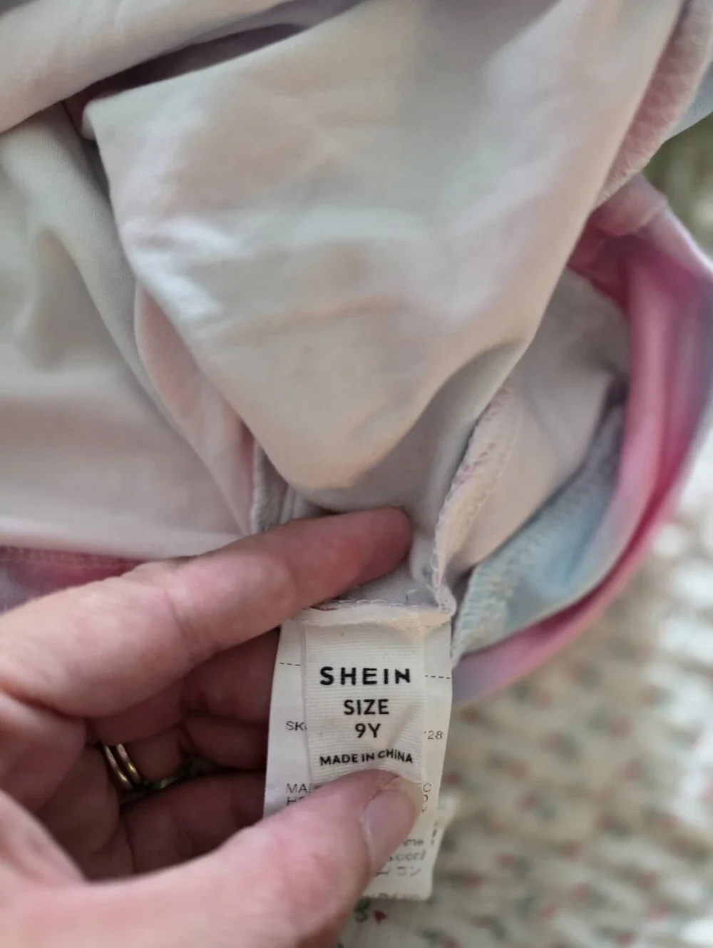 Shein Girls Pink and Blue Tie-Dye Believe Crop Top
